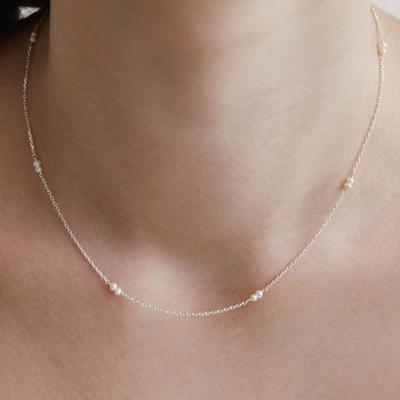 (925 Silver) Pearl Connect Chain Necklace NZ2411