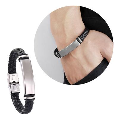 Trendy Adjustable Bracelets Handwoven Leather Bangles Stainless Steel Wristband Unisex Bangles Decor for All Occasions