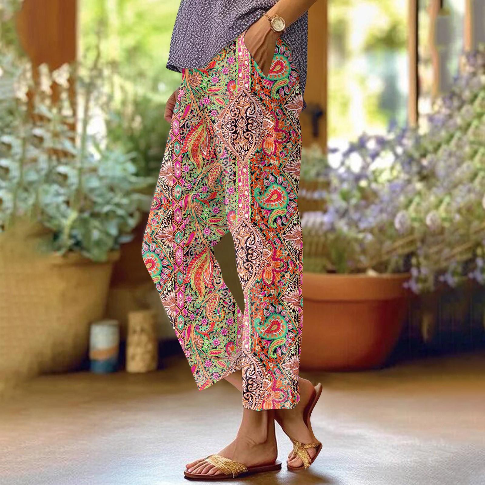 

Женские модные повседневные брюки с цветочным принтом, прямые брюки с карманами и эластичной талией XL красный