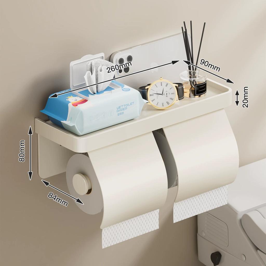 Gray Toilet Paper Holder with shelf Aluminum Black Tissue Paper Holder Milk Cream Paper Roll Holder With Phone Storage Shelf