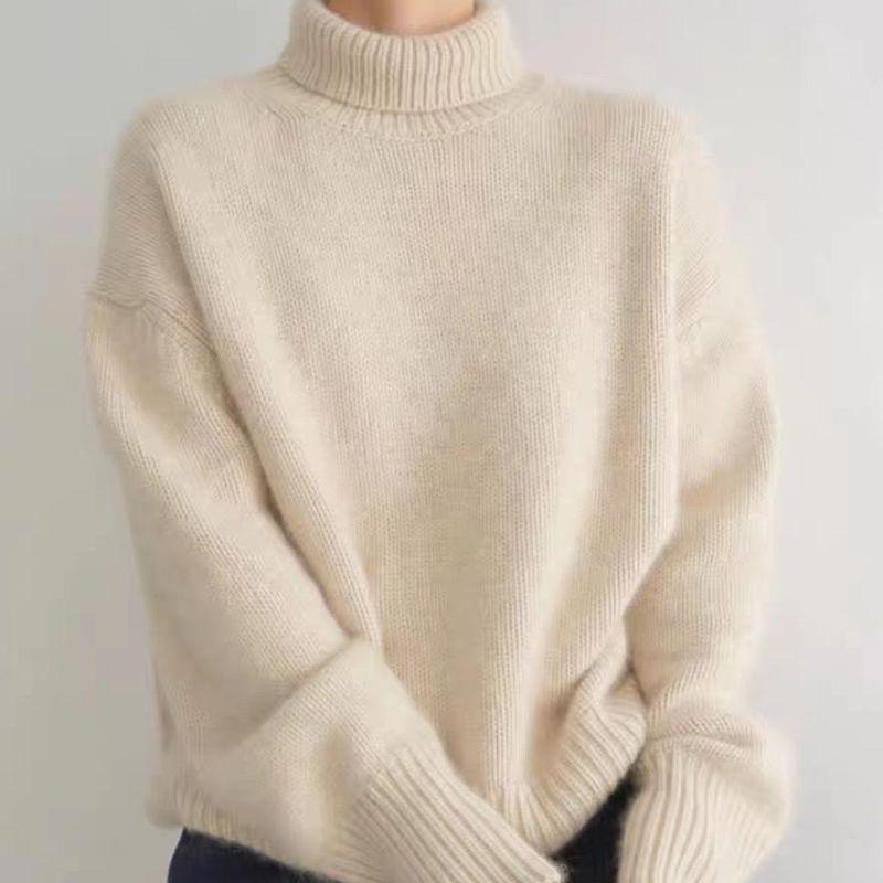 Women's Sweater Fall and Winter Thickened Turtleneck Women Loose Knitted Pullover Sweater Idle Style Bottoming Shirt Women