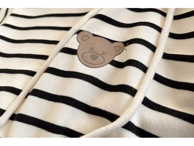 2025 Boys' Striped Jacket & Casual Hoodie Set - Korean Style Spring/Autumn Three-Piece for Children