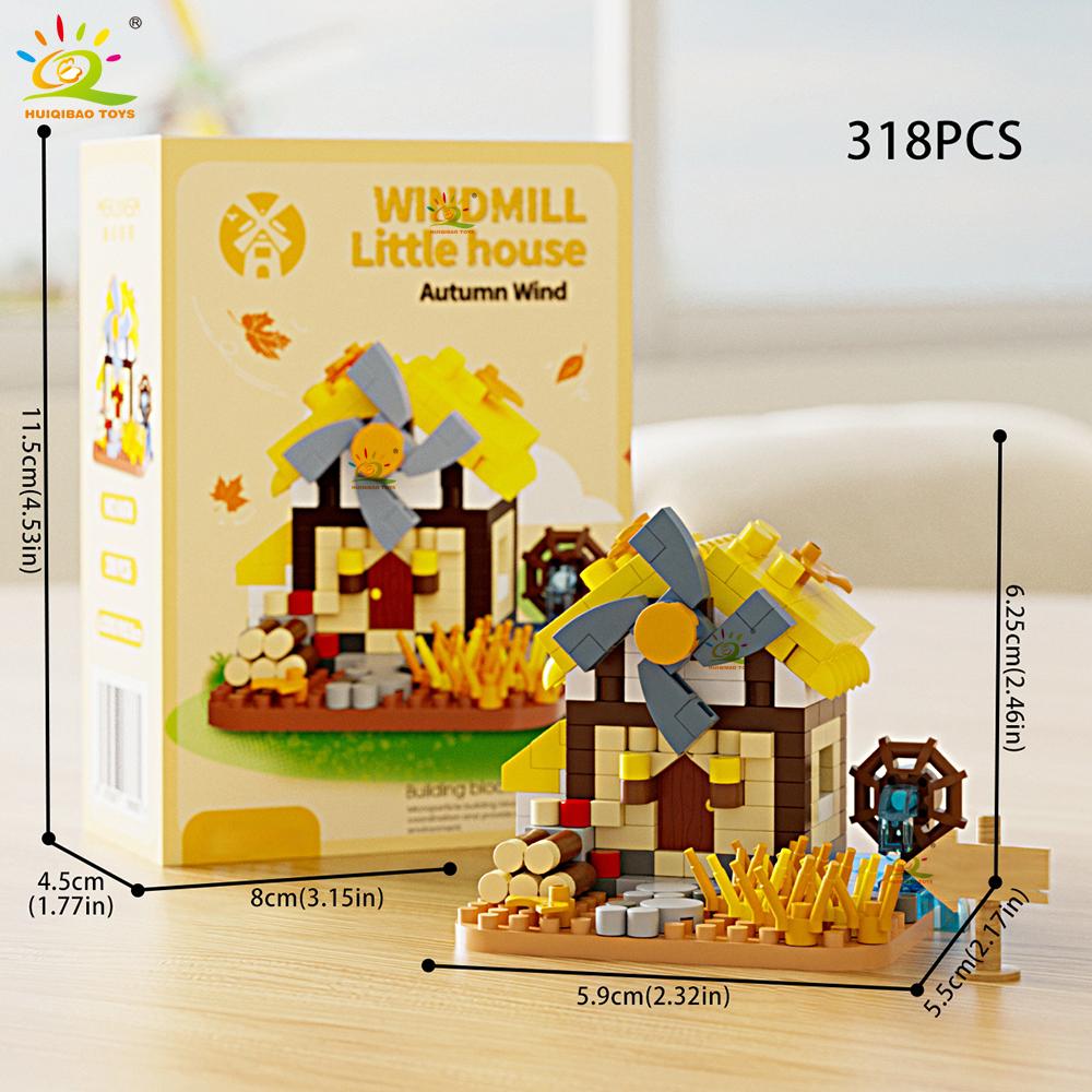 Cute MOC Windmill House model Micro Building Block Street View Model Mini Brick Toy for Children Desk Home Decoration