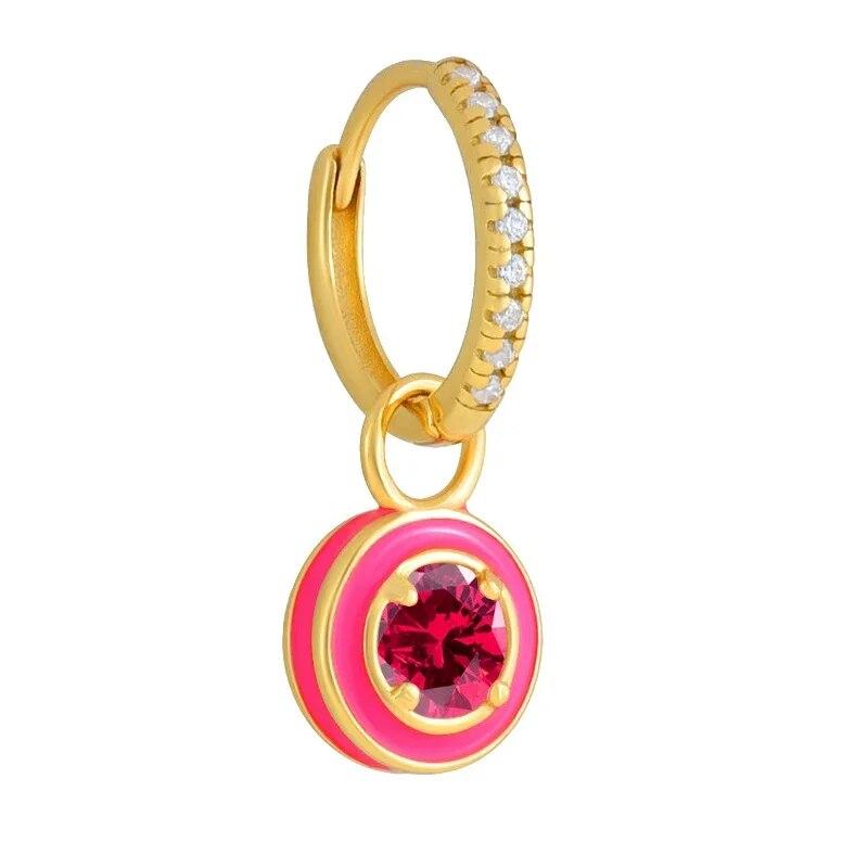 1PC Shimmering Pave Circle Colorful Round Zircon Pendant Drop Earrings For Women Girls Stainless Steel Crystal Earrings