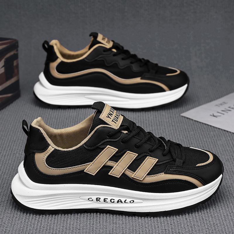 

Новые модные мужские кроссовки Four Seasons с толстой подошвой для студентов и мальчиков, трендовые кроссовки с мягкой подошвой, дышащие, повседневные кроссовки для бега 44 чёрный/белый