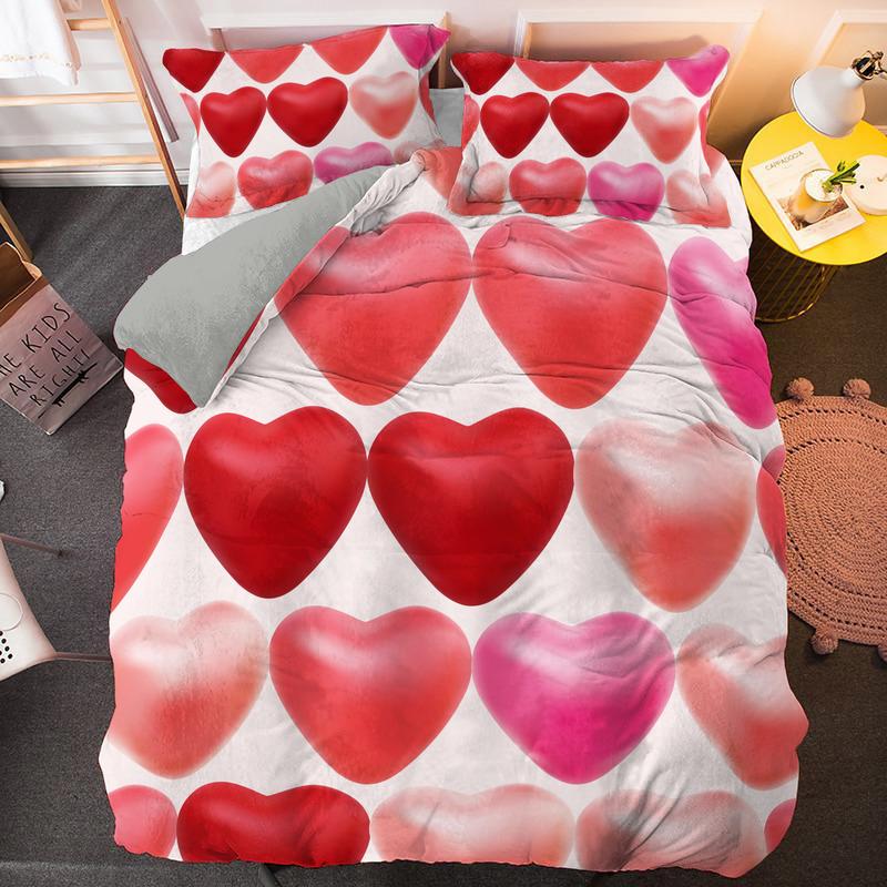 3D Kjærlighetshjerte Mønstertrykk Dynetrekksett King Queen Size Dyne Trekk med Putetrekk for Jenter Kvinner Valentinsdagsgave