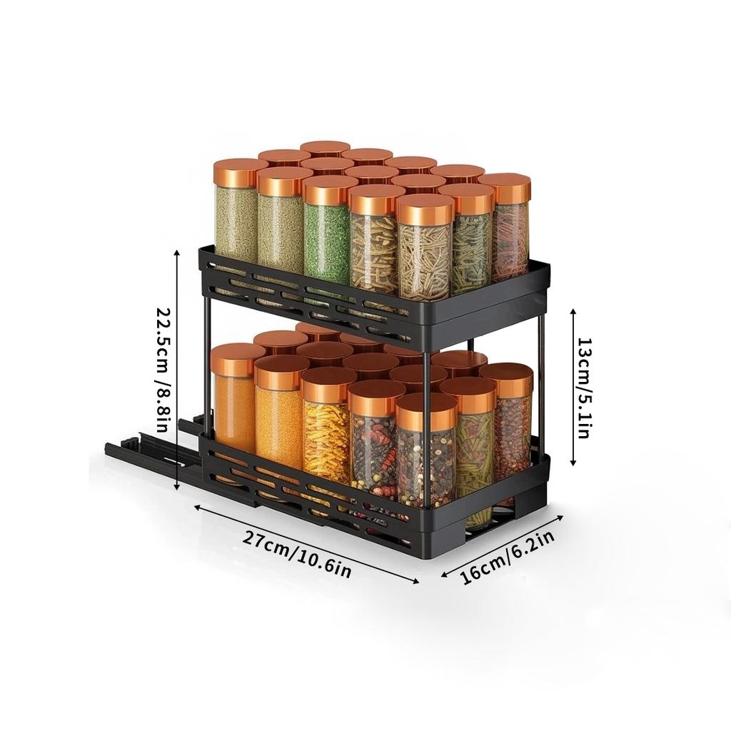 2 Tiers Cabinet Organizer Pull-out Plastic Storage Rack Seasoning Spcie Jar Storage Holder Home Kitchen Storage Organization