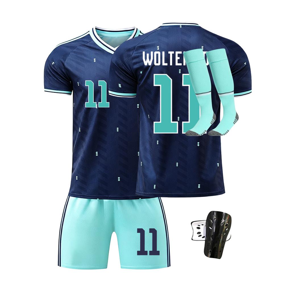 Men's Four Piece Sportswear Set Includes Short Sleeve Jersey Shorts Socks and Shin Guards Suitable for Outdoor and Indoor Activities
