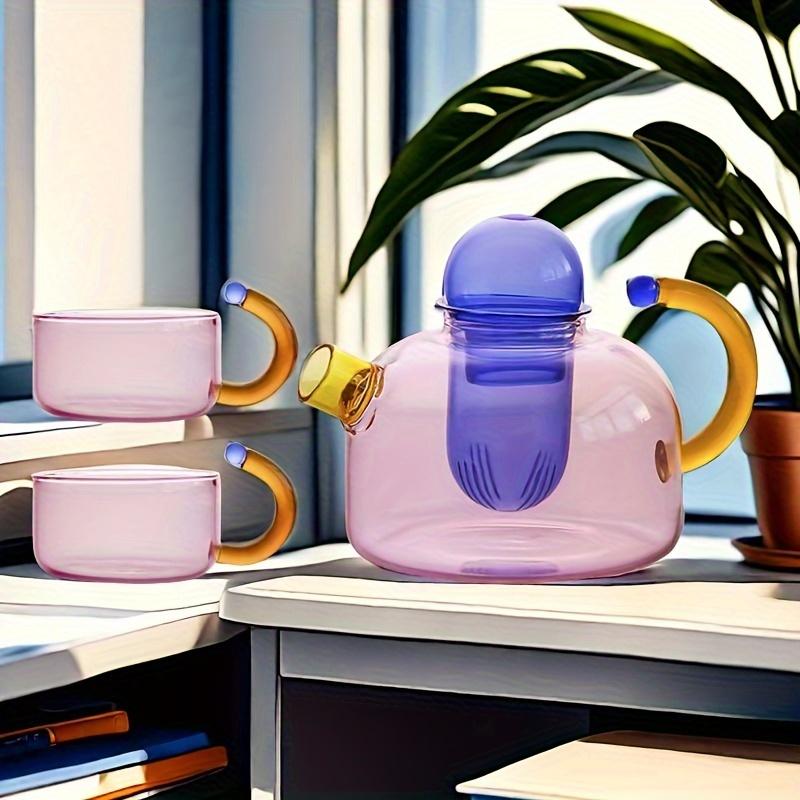 Kreativ Färgglad Värmebeständig Glas Tekanna med Tesil för Elektrisk Spis Tebryggning