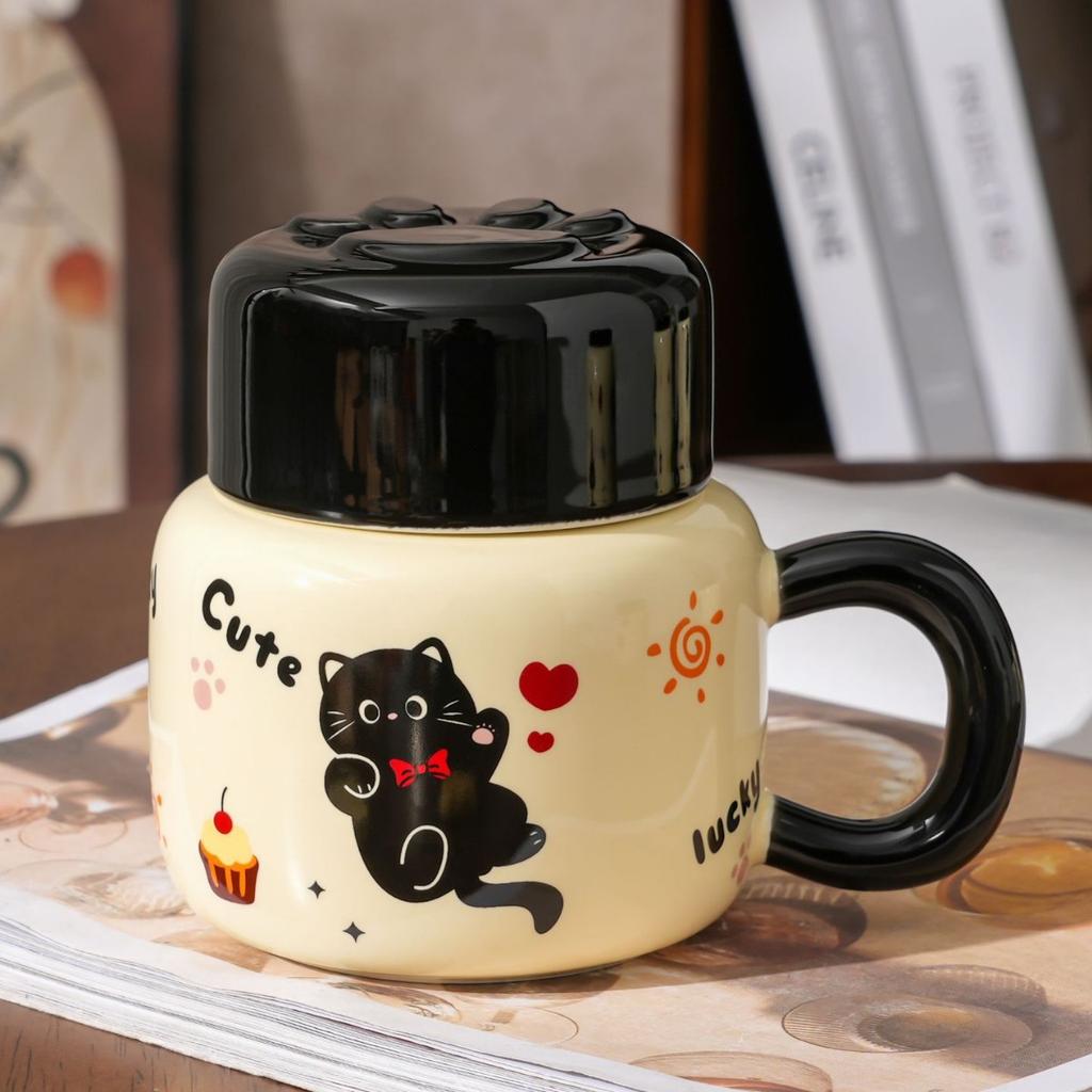 Creative Cartoon Cat Breakfast Cup Ceramic Cup with Lid Kettle Cup Household Set Mug Small Gift Cup