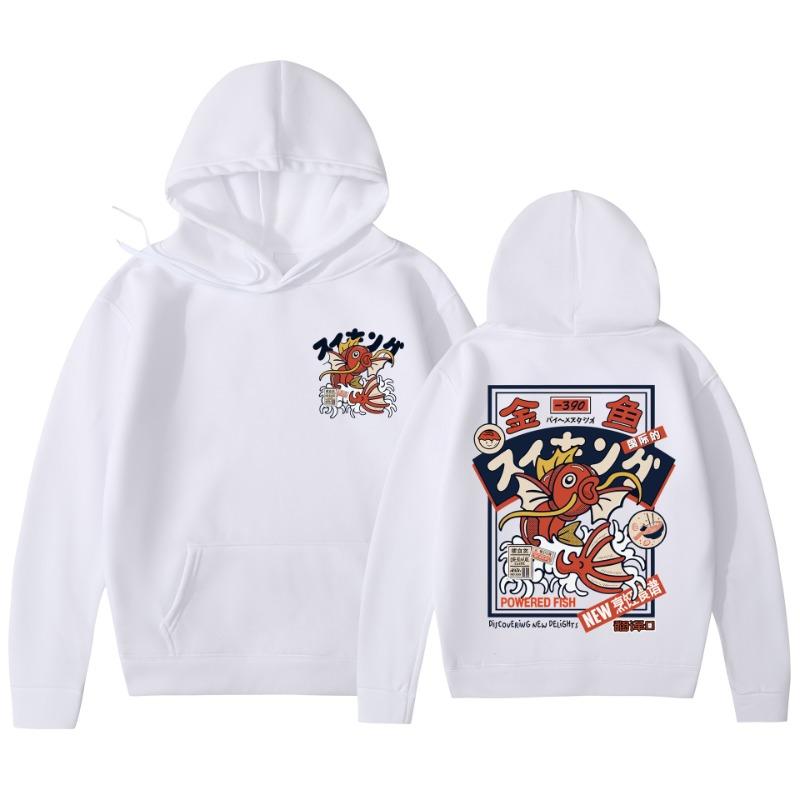 Red Koi Print Fleece Hoodies Harajuku Hip-hop Streetwear Autumn Winter Pullover Men Women Sweatshirt