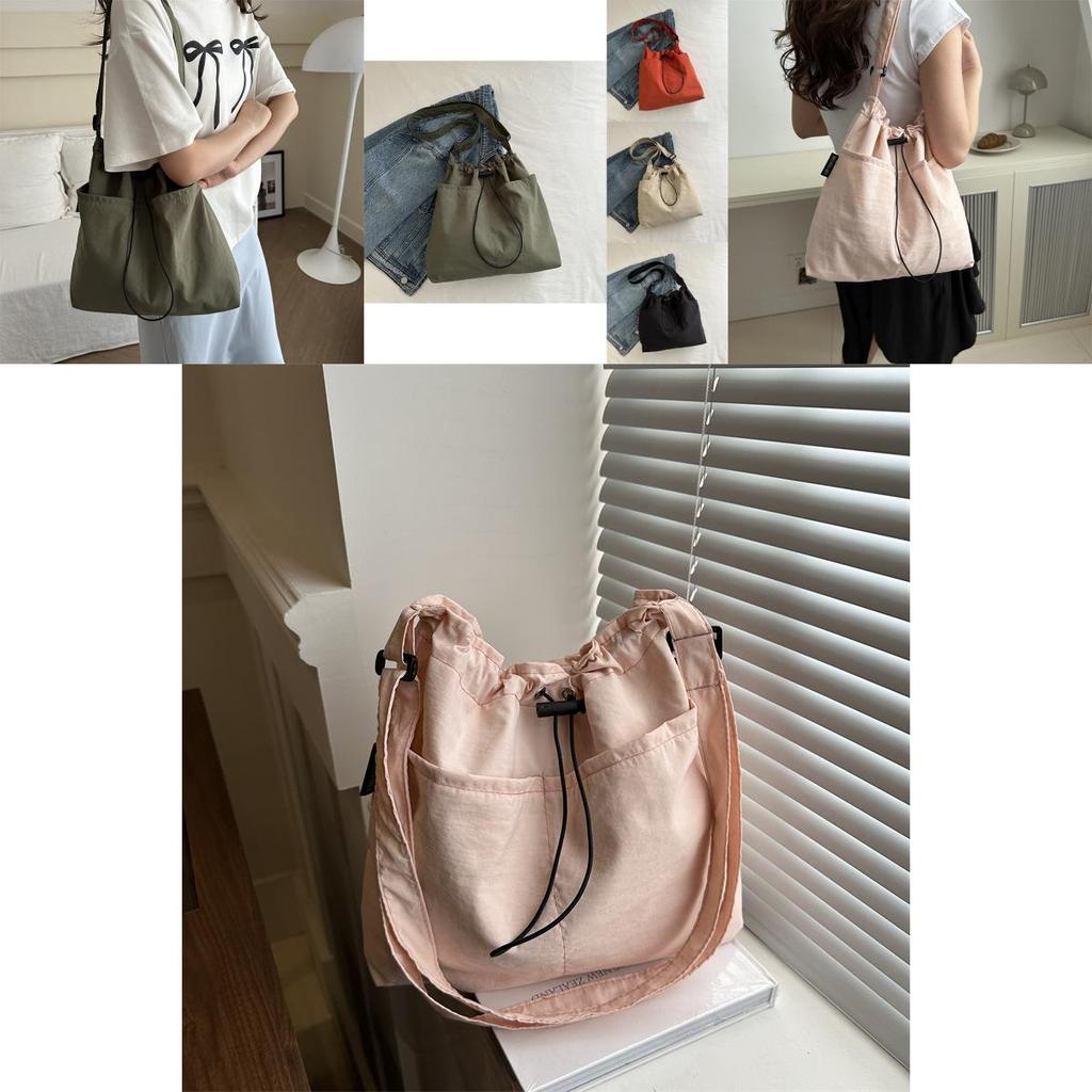 Stylish Street Trend Canvas Bucket Bag For Women 2024 Fashionable Large Capacity