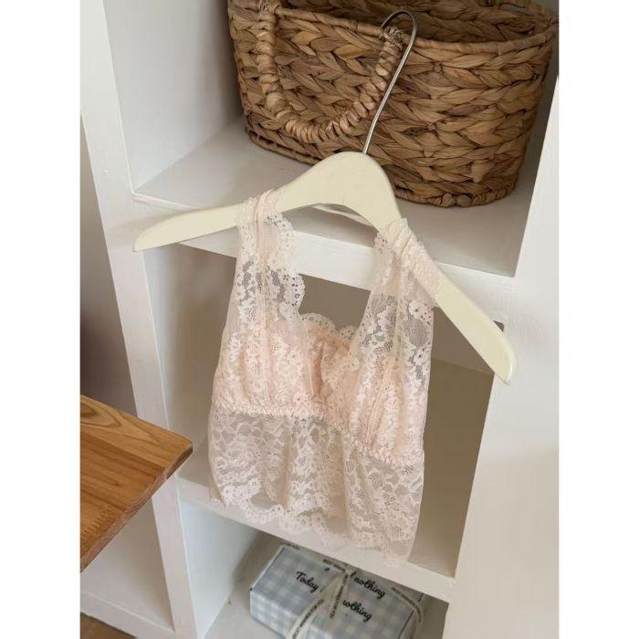 Sexy wind with chest pad, lace neck sling vest, women's bottom, beautiful back bra, integrated backless inner top