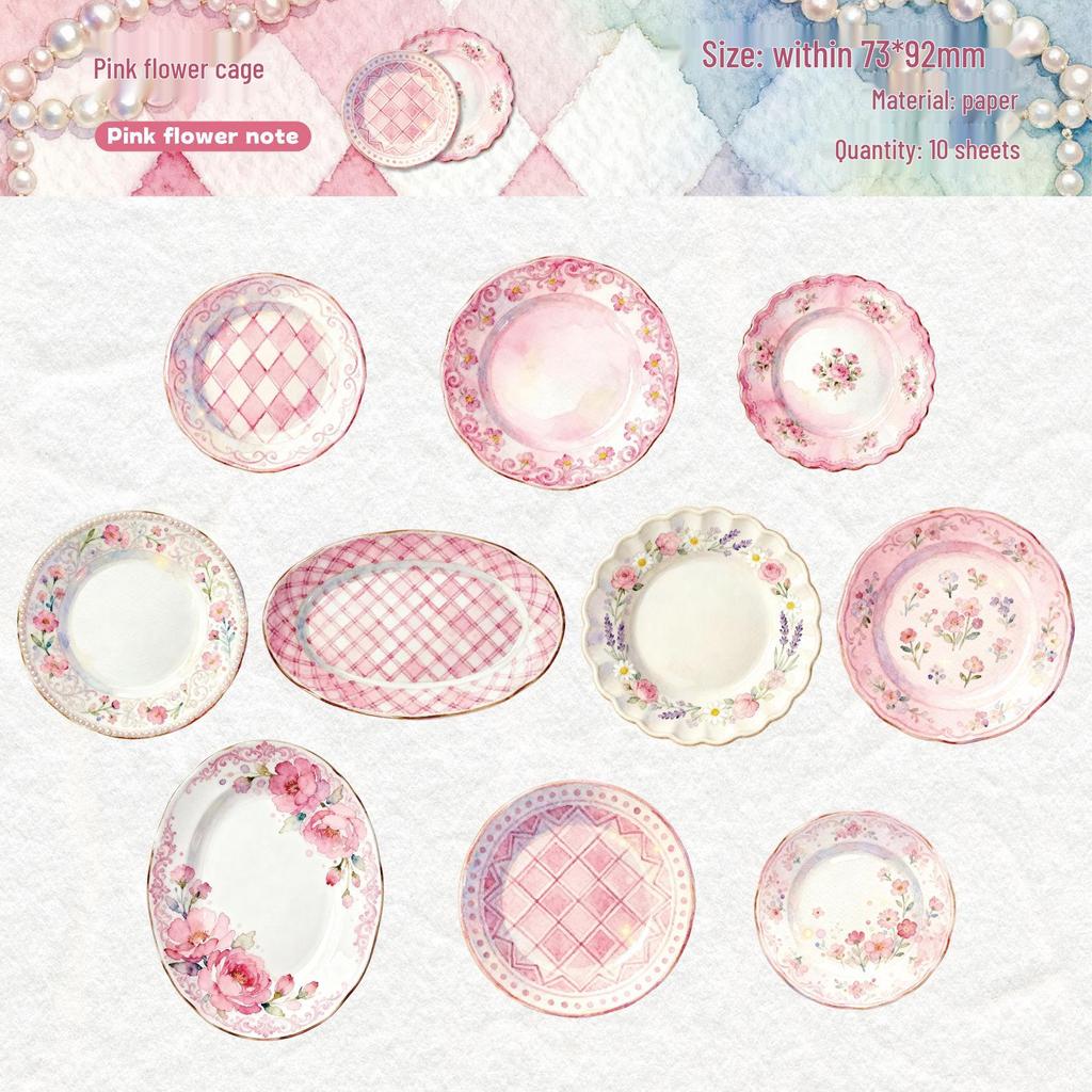 RetroStory Porcelain Dream Sticky Notes: Handwritten-Style Journals, Food-Themed Background, 10 Sheets/Pack