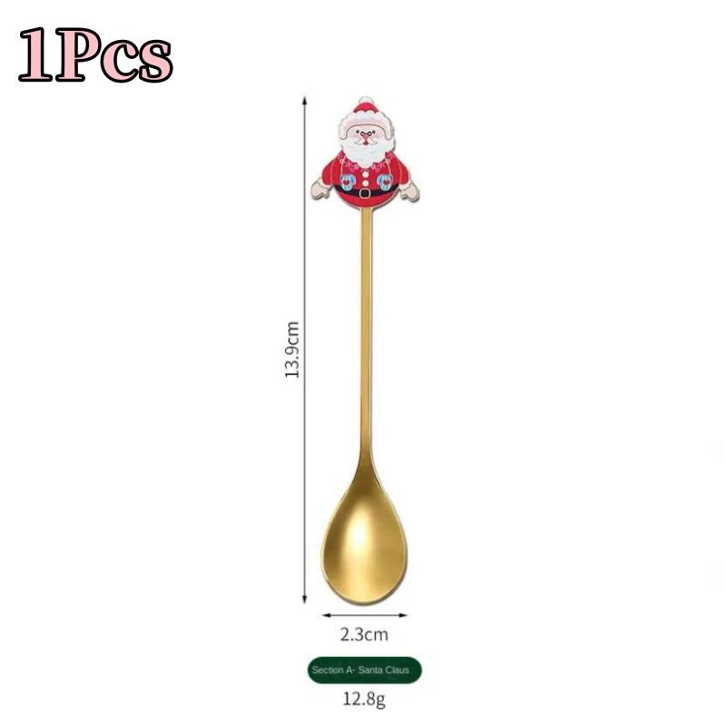 304 Stainless Steel Golden Cutlery Christmas Cutlery Coffee Stirring Spoon Christmas Gift Santa Dessert Spoon Kitchenware