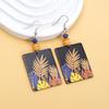 Acrylic Relievo Colorful Print Women's Flower Earrings Dangle Vintage Elegant Personality Jewelry New Clothing Accessories Gift