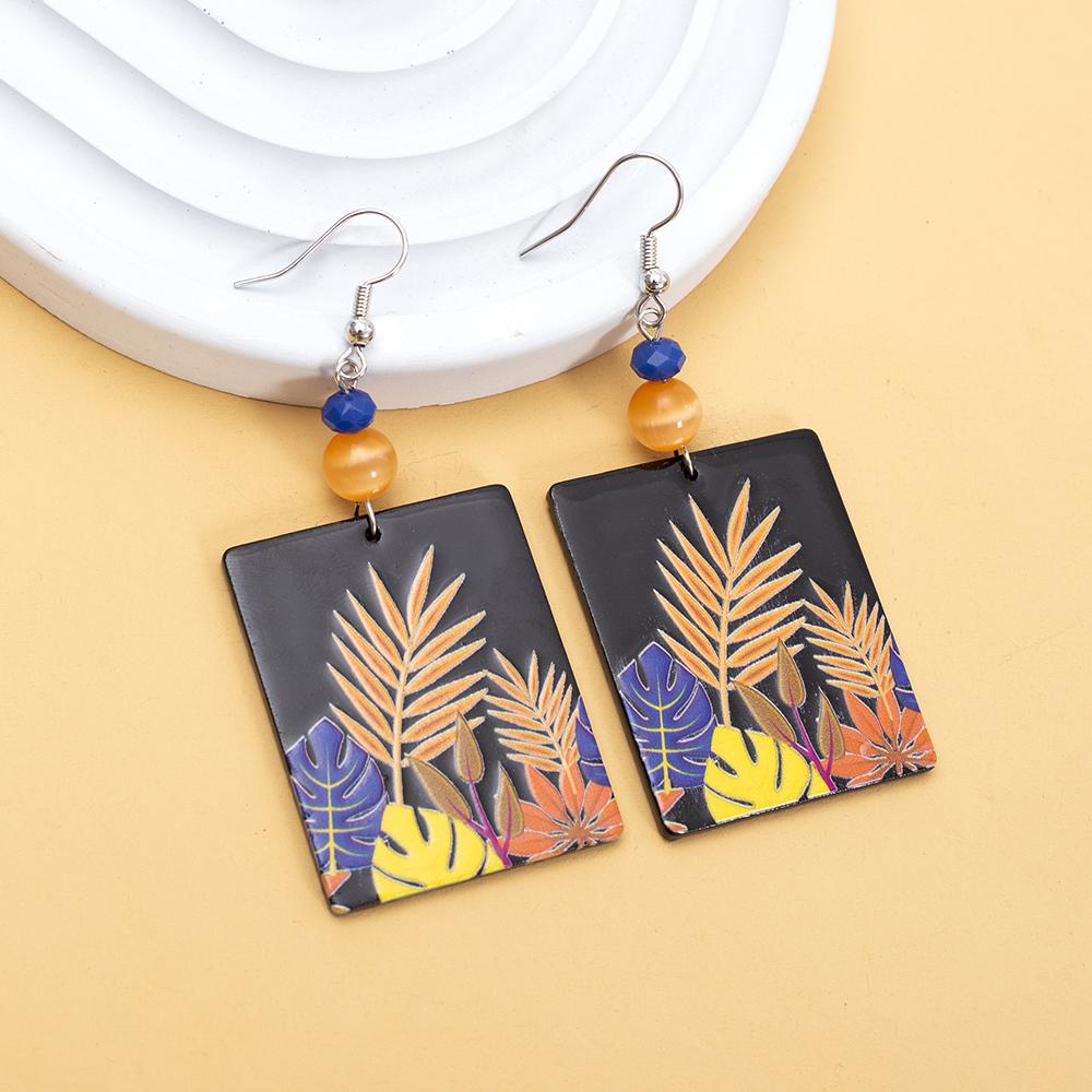 Acrylic Relievo Colorful Print Women's Flower Earrings Dangle Vintage Elegant Personality Jewelry New Clothing Accessories Gift