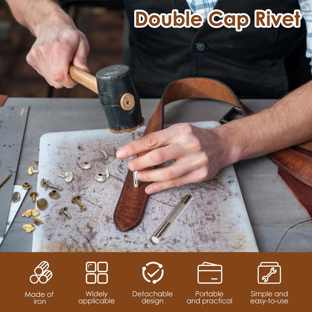 360Pcs Leather Rivets Kit 4 Colors Double Cap Rivets W/ 4 Setting Tools DIY Accessories Buckles for Decorating Leather Jackets