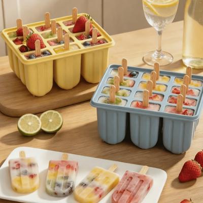 12Cavity Popsicle Moulds with 50Popsicle Sticks, BPA-free Ice Lolly Mould, Homemade Popsicle Moulds, Easy-Release Popsicle Maker