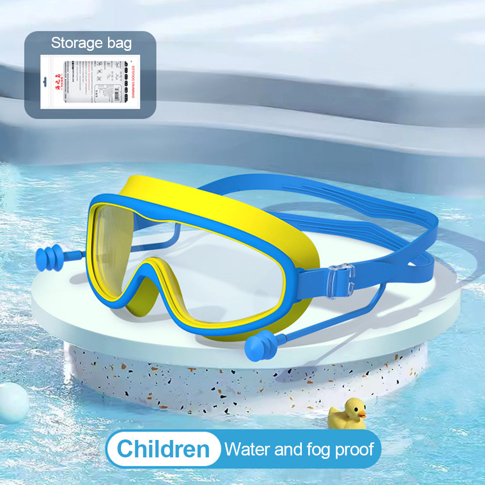 Large Frame Swimming Goggles with Earplugs for Kids High Quality Children's Antifog Swim Pool Glasses Waterproof HD Swim Eyewear