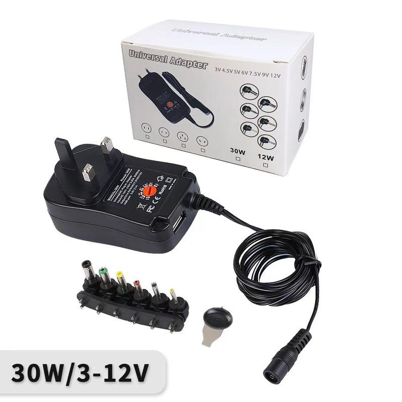 UK EU 30W Universal Power Adapter 3V 4.5V 5V 6V 7.5V 9V 12V AC DC Charger Converter 5V 2.1A USB Port With 6Pcs Jack Connector UK