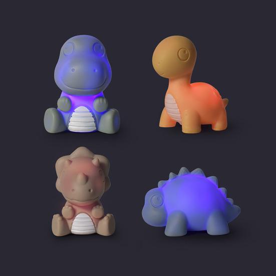 4Pcs Animals LED Light Up Bath Toy Swimming Water Soft Rubber Float Induction Luminous Penguin Dinosaur Fun