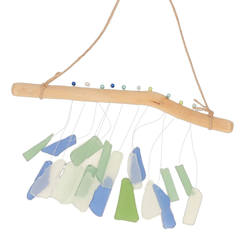 Sea Glass Driftwood Wind Chime Hand Crafted Natural Hanging for Beach Ocean Enthusiast