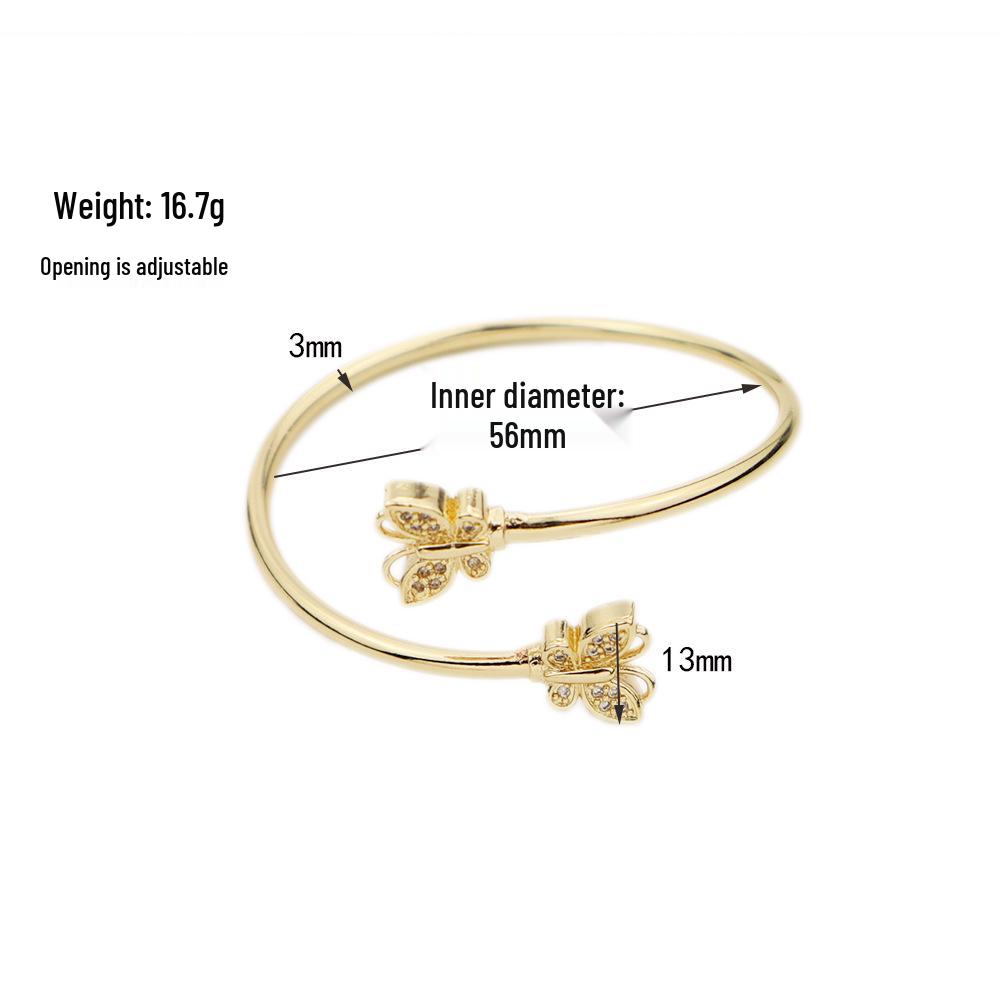 Elegant Yellow Brass Double Four-Leaf Clover Diamond Adjustable Bracelet KC Gold