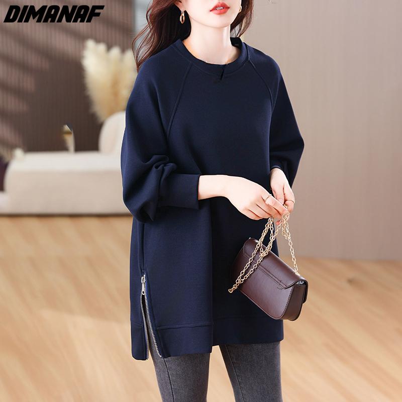 Dimanaf Autumn Women Plus Size T-Shirt Casual Lady Tops Shirts Tunic Clothing Oversize Loose Solid Long Sleeve Sweatshirts