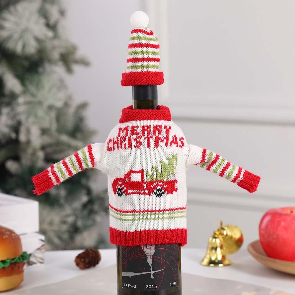 Knitted Clothes with Hats Christmas Wine Bottle Cover Christmas Decorations Portable Champagne Wine Bag Reusable Snowman