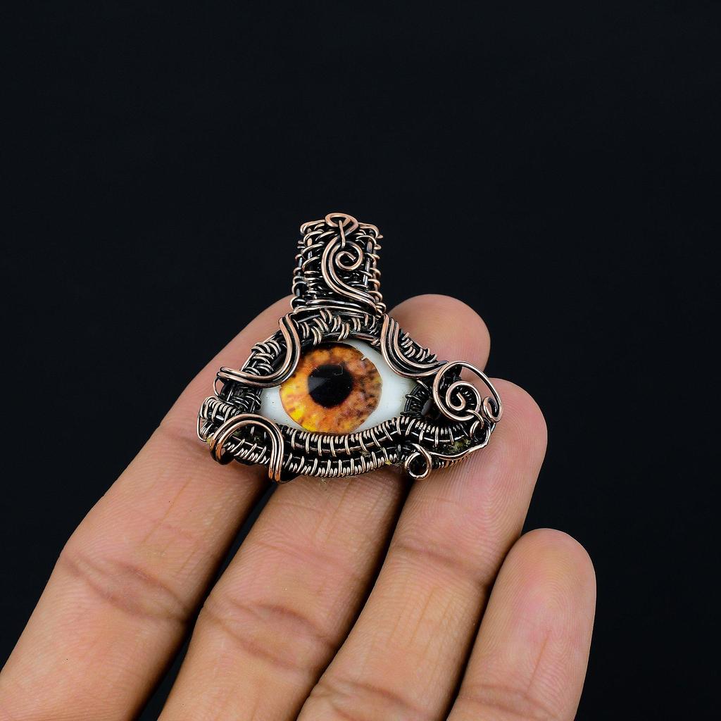 Evil Eye Pendant, 999 Copper Wire Wrapped Gemstone Jewelry, Handmade Pendant, For Mother Day