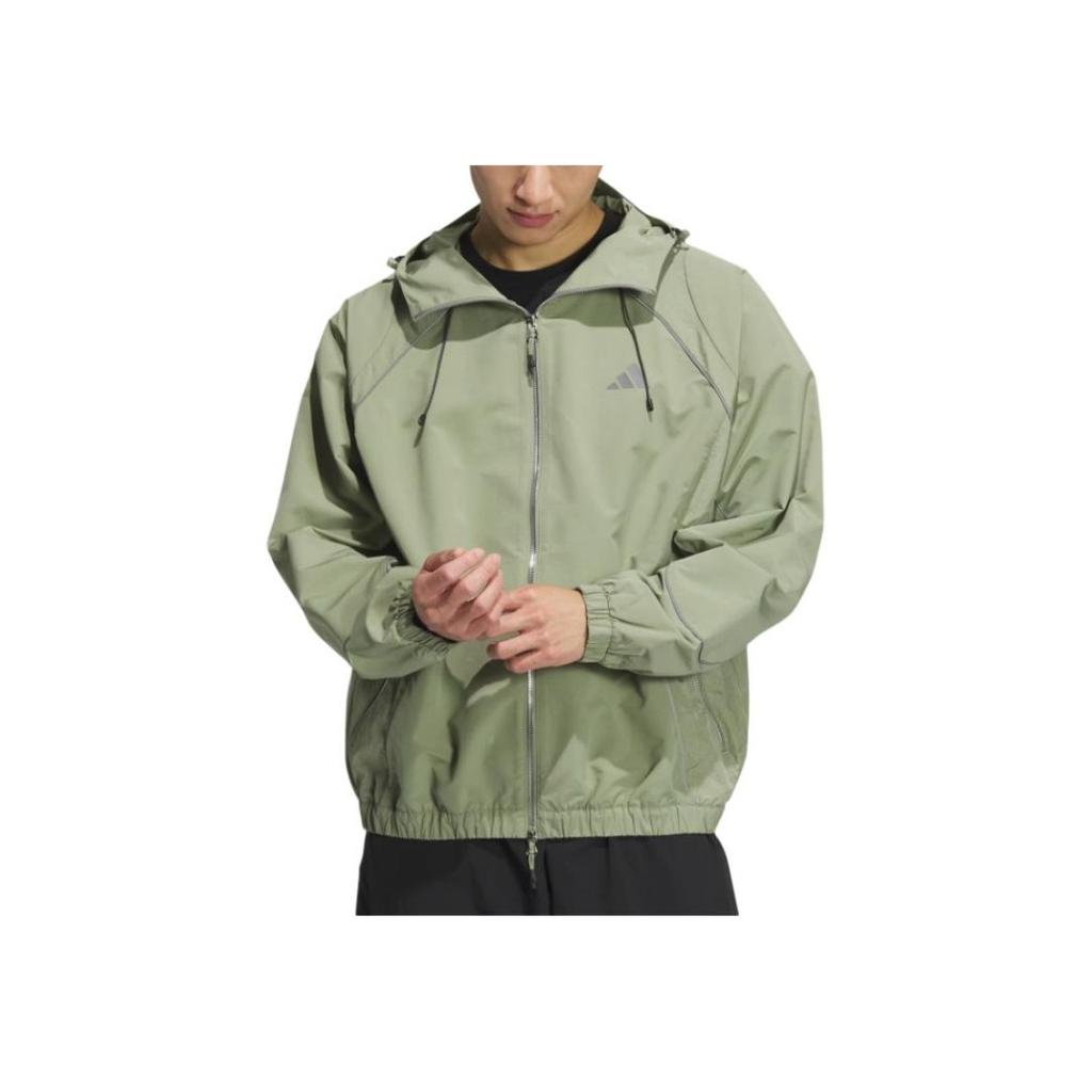 Adidas Fustl Woven Logo Print Striped Pattern Sports Casual Hooded Jacket Men Jacket Tent-Green JI8741