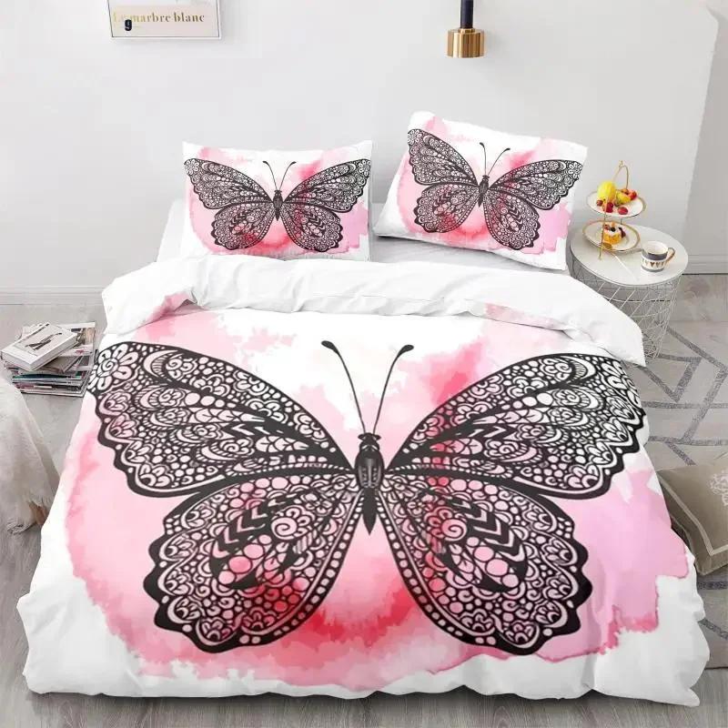 Butterfly Duvet Cover Set 3D Galaxy Purple Butterfly Floral Printed Bedding Set Fantasy Theme King Size Comforter Cover for Girl