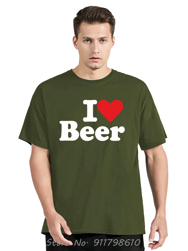 Funny I Love Beer Red Heart Men's Clothing Fashion Casual Oversized T-shirt Drinking Fitness T Shirt Funny Print Cotton Tshirt