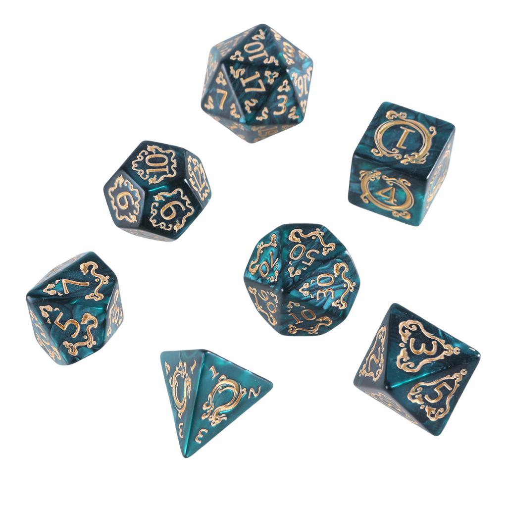 7Pcs Acrylic Polyhedral Dices Multi-Sided Game Dices Dragon Pattern Board Game Dices for Role Playing Table Game
