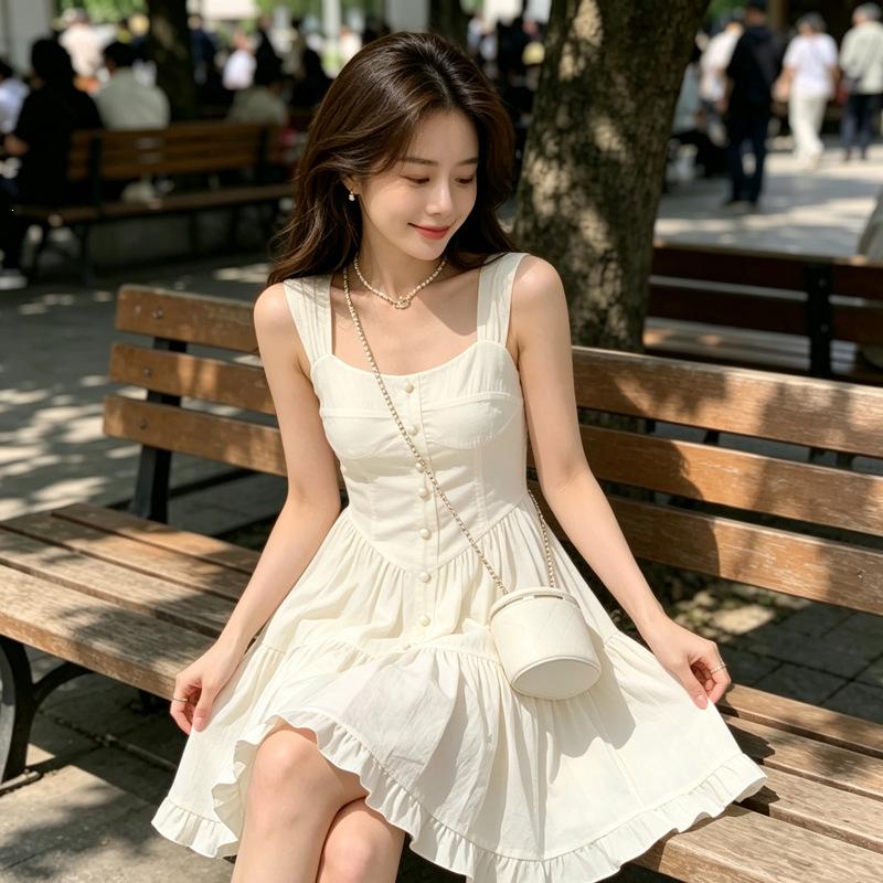 Temperament dopamine sweet pure desire wind sleeveless splicing solid color cake dress women's summer splicing dress