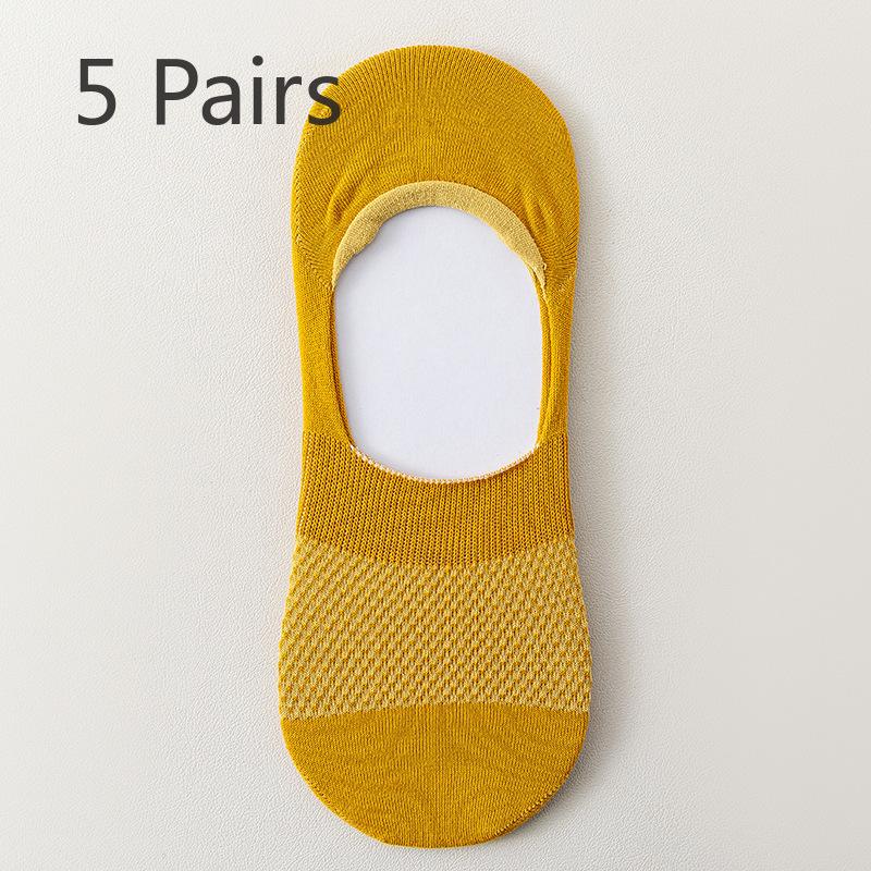 

5 пар мужских тонких дезодорирующих впитывающих пот невидимых носков-лодочек из чистого хлопка на весну и лето 5 Pairs жёлтый