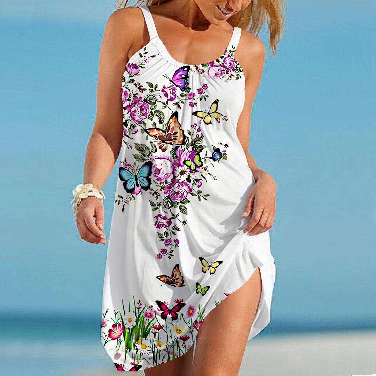 

Женское пляжное платье, пляжная одежда, мини-платье, красивый принт с бабочками, повседневное современное платье без рукавов, свободный крой, для улицы, повседневное, розовое, синее, летнее 8XL розовый