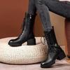 Winter New Thick Heel Cotton Boots Women's Fashion Round Head Front Strap Buckle Thick Sole Non-slip Mid-calf Boots