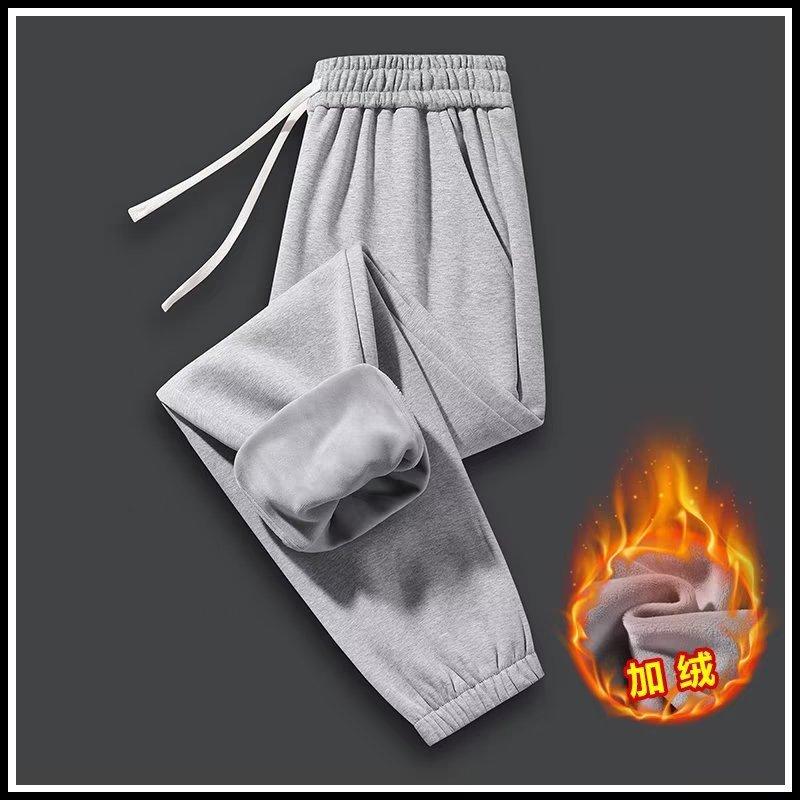 Autumn and winter casual sweatpants men's trendy brand loose tied feet Harlan fleece thickened warm sports nine-point long pants