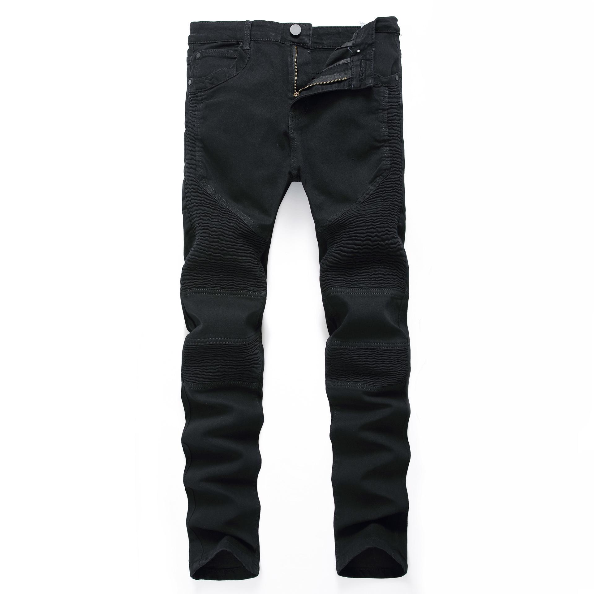 

Унисекс Европейские и Американские Уличные Байкерские Джинсы: Модные брюки слим фит, эластичные плиссированные брюки