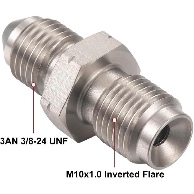 3AN Male to M10x1.0 Metric Inverted Flare Stainless Steel Brake Master Cylinder Adapter Fitting