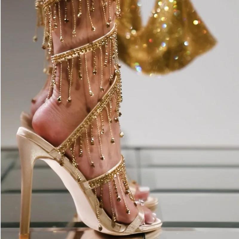 2024 Summer New Water Diamond Slim Heels Women's Shoes Wrapped Around the Feet Roman Style High Heel Sandals Large 42