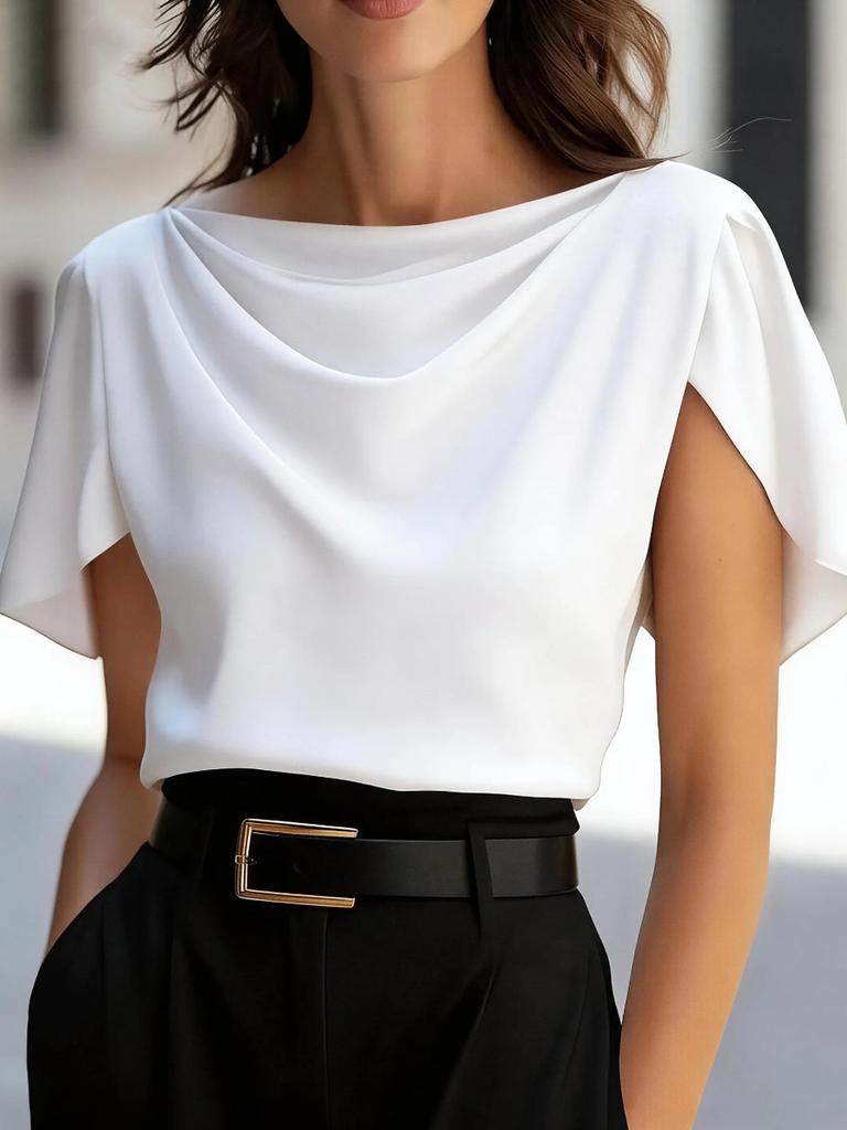 New Summer Commute Versatile Satin Short Sleeve Shirt Top for Women