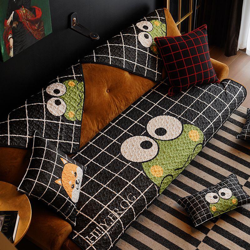 

Fashion Trending Cartoon Shiba Inu All Year Round Neutral Sofa Cushion Scandinavian Combination Fabric Sofa Towel Non Slip Sofa Cover Little Frog 30*50 waist pillowcase without core