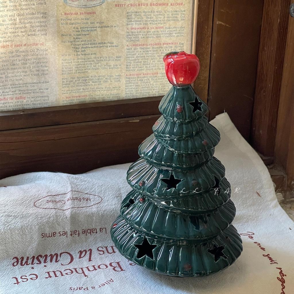 Ceramic Christmas Tree Apple Ambient Night Light - Decorative Tabletop Accent for Bedroom Home Decor Ideal for Christmas