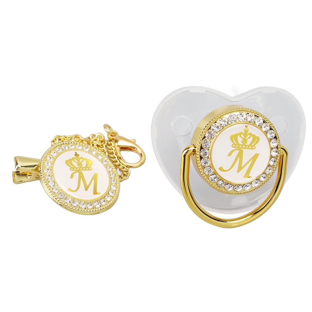 Baby Pacifier Teething Golden Rhinestone Nipple Letters Pacifier for Baby Baptism Bathing