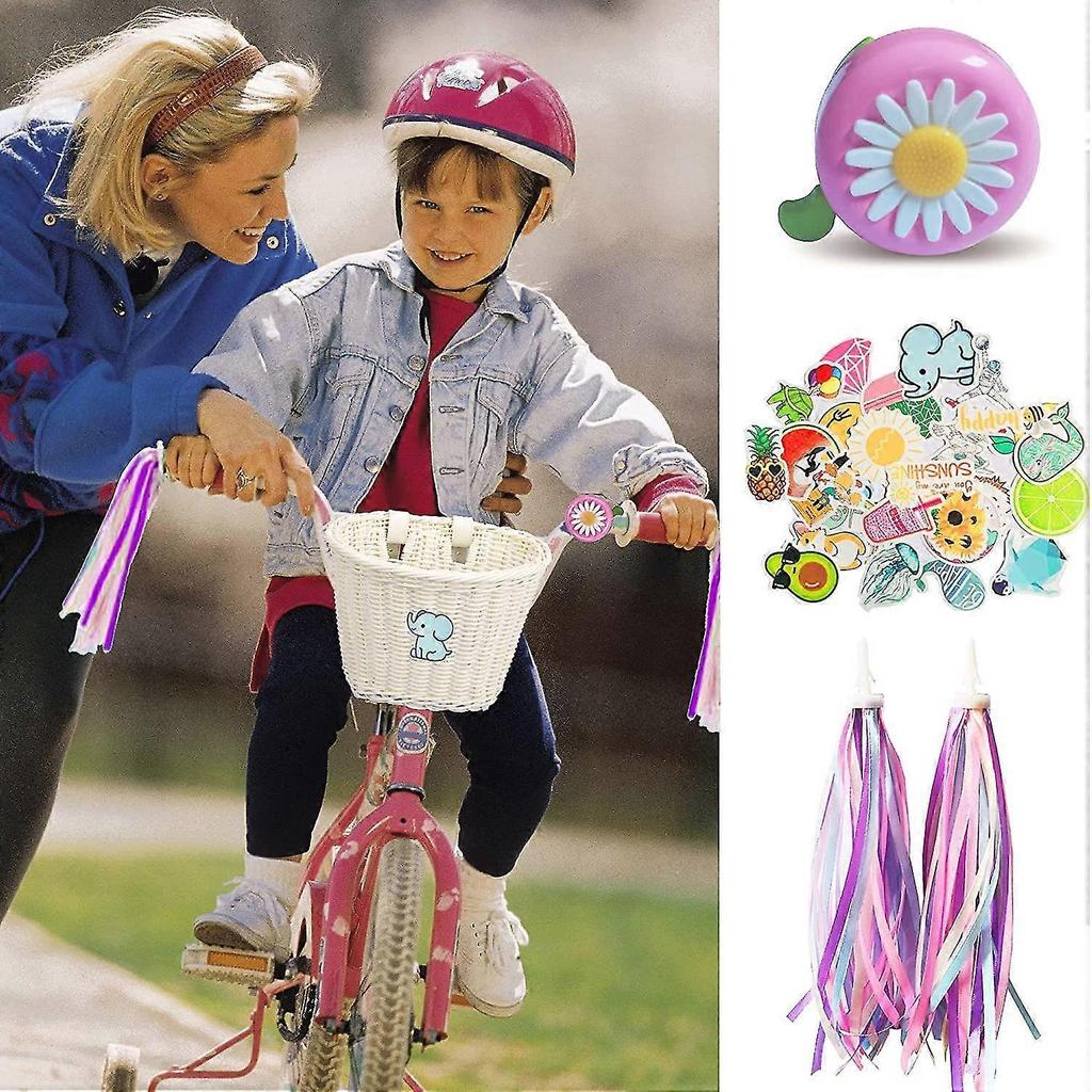 Bike Basket For Kids Front Bike Accessories Woven Wicker Bicycle Basket With Handlebar Streamers