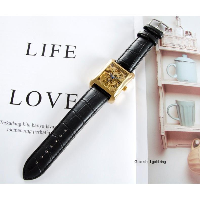 GUCAMEL Quadratische Uhr, transparente hohle mechanische Herrenuhr, manuelle mechanische Mode-Business-Gürteluhr