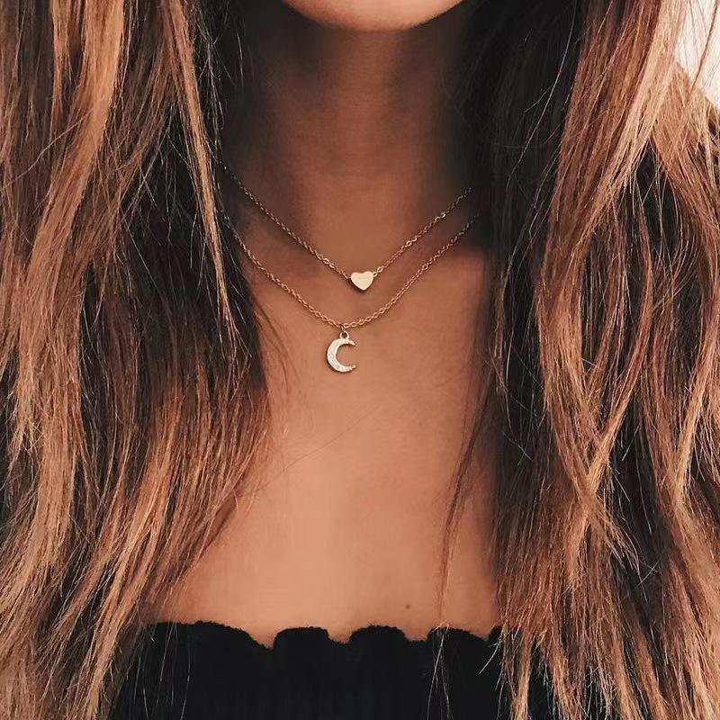 Star & Moon Multi-Layer Alloy Necklace - Hip-Hop Style Portrait Clavicle Chain